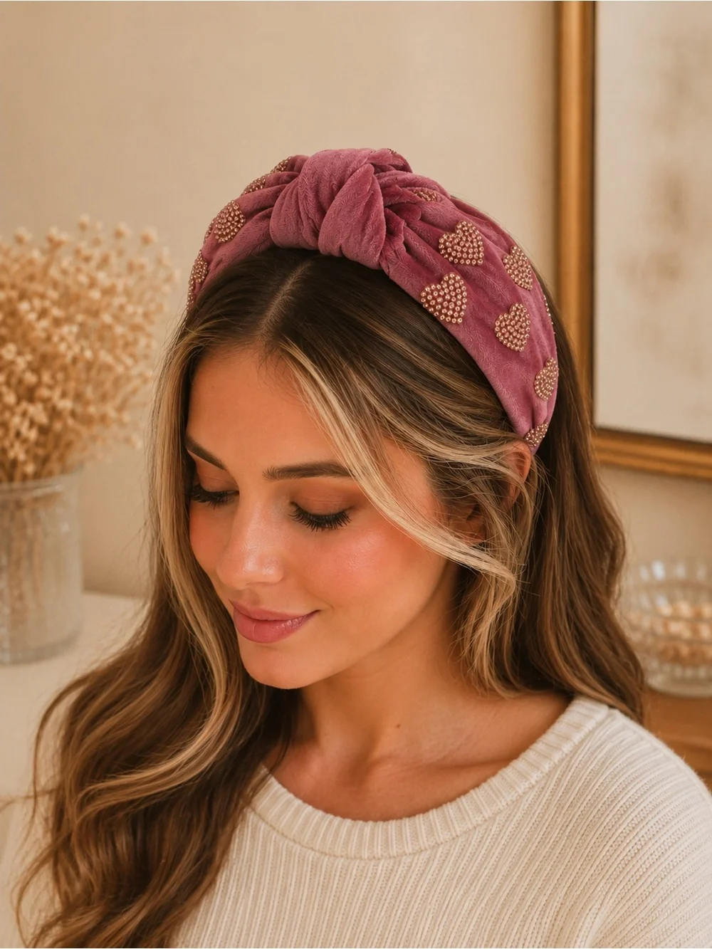 Pink Heart Knotted Headband